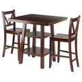 Winsome Trading 3 Piece Orlando High Table 2 Shelves with 2 V-Back Counter Stools Set, Walnut 94351